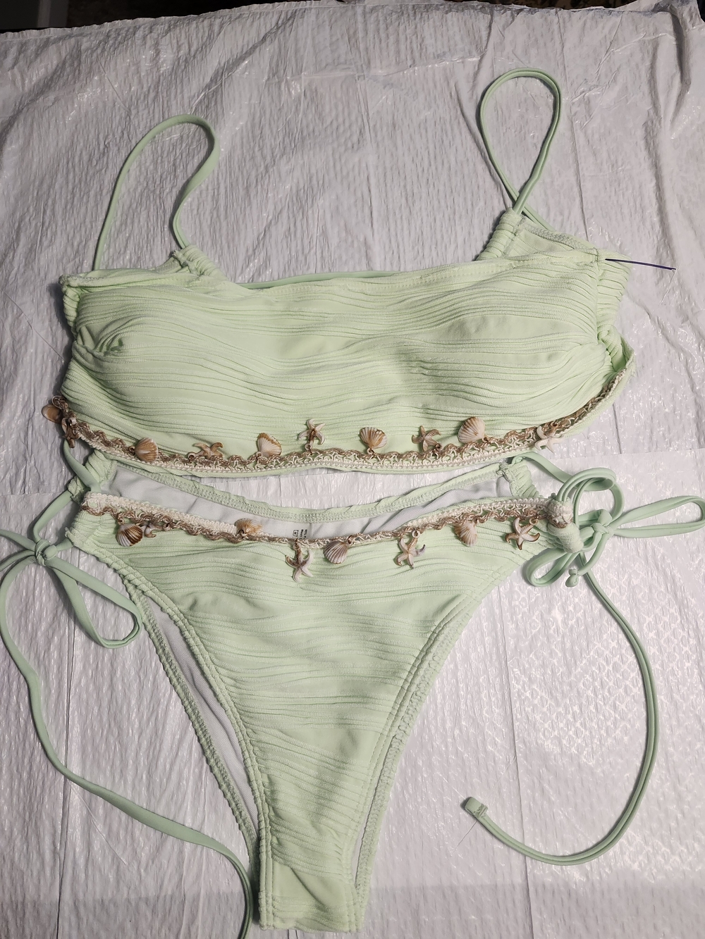 Women's Light Green Shell-Trim Bikini Set